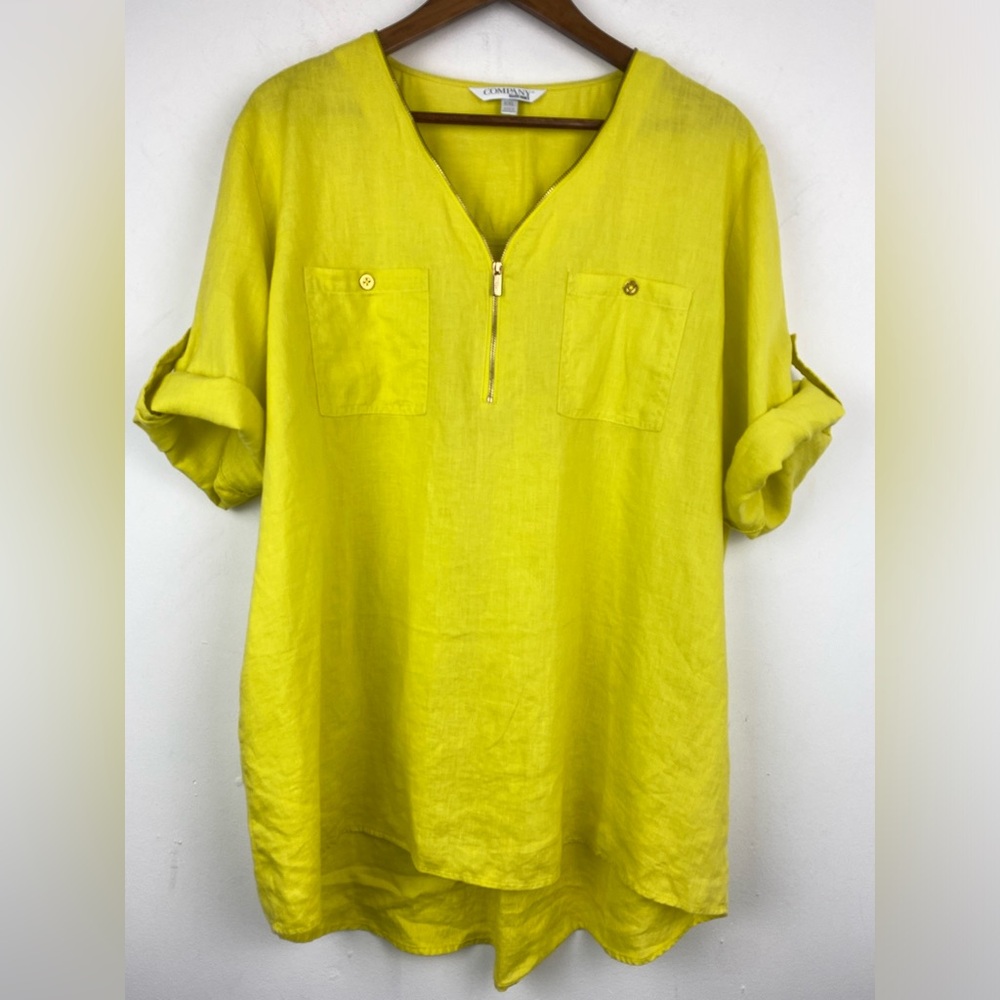 Company By Ellen Tracy size XXL Women’s Limeade Yellow Convertible Sleeve Blouse